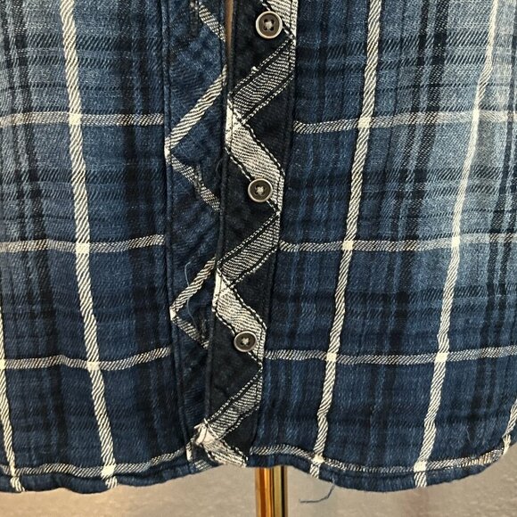 BELLA DAHL Blue Ombre 100% Cotton Flannel Plaid Button Down Shirt Shacket EUC XS - Picture 4 of 10